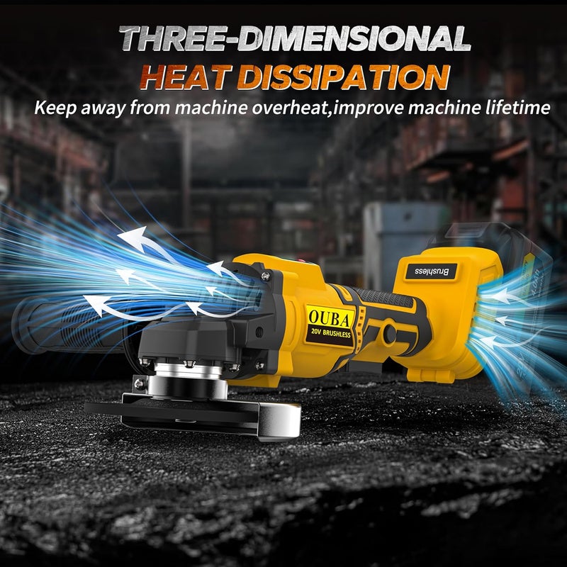 OUBA Cordless Angle Grinder Power Tools, Compatible with Dewalt 20V Max Battery Grinder Tool, Brushless Motor with LED, 3 Variable Speed, 4-1/2" Cutting Whee, Flap Disc Grinding (No Battery), Yellow - Image 5